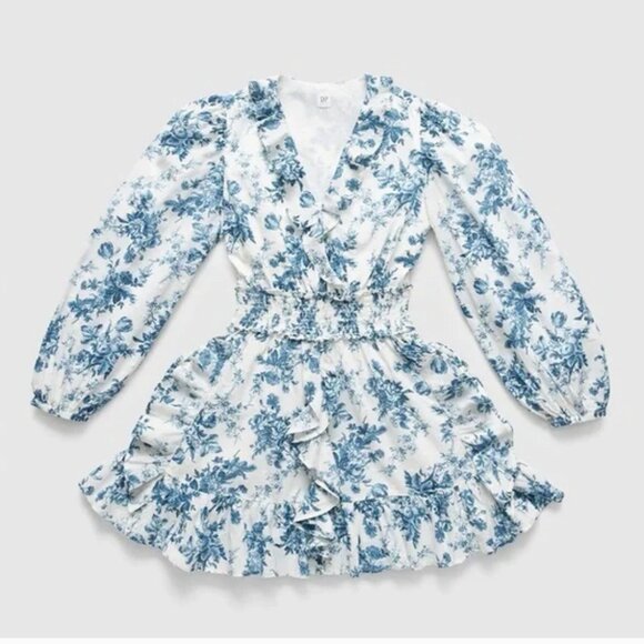LoveShackFancy x Gap Blue Floral Ruffle Mini Dress - Picture 3 of 11